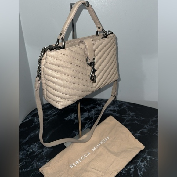 REBECCA MINKOFF Edie Top Handle Quilted Leather Satchel Cashmere AUTHENTIC - Picture 4 of 12